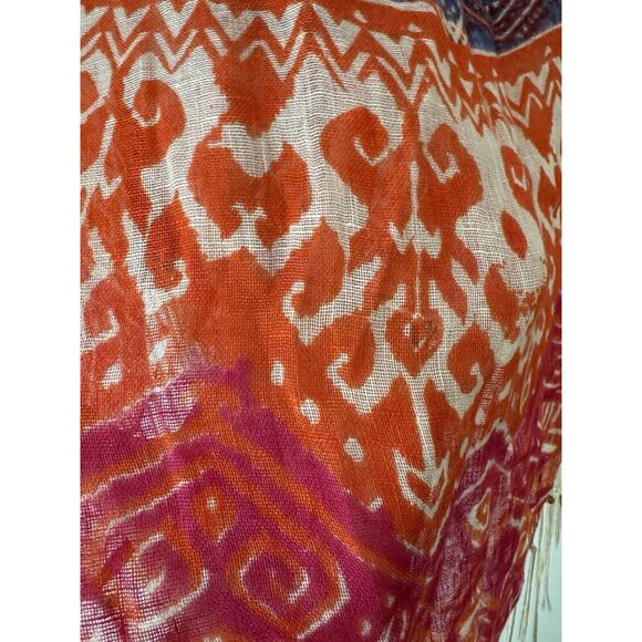 Chico's Phoebe Poncho Linen Semi Sheer Beaded Fringe Southwestern Cowgirl Sz OS - Picture 5 of 7